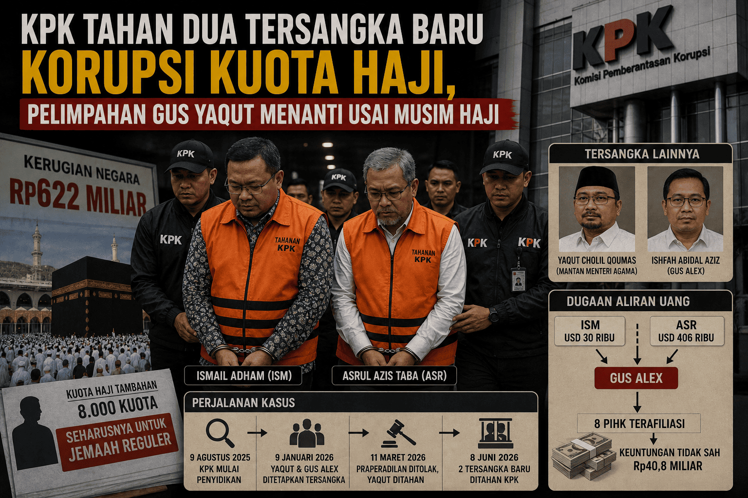 KPK Tahan Dua Tersangka Baru Korupsi Kuota Haji, Pelimpahan Gus Yaqut Menanti Usai Musim Haji